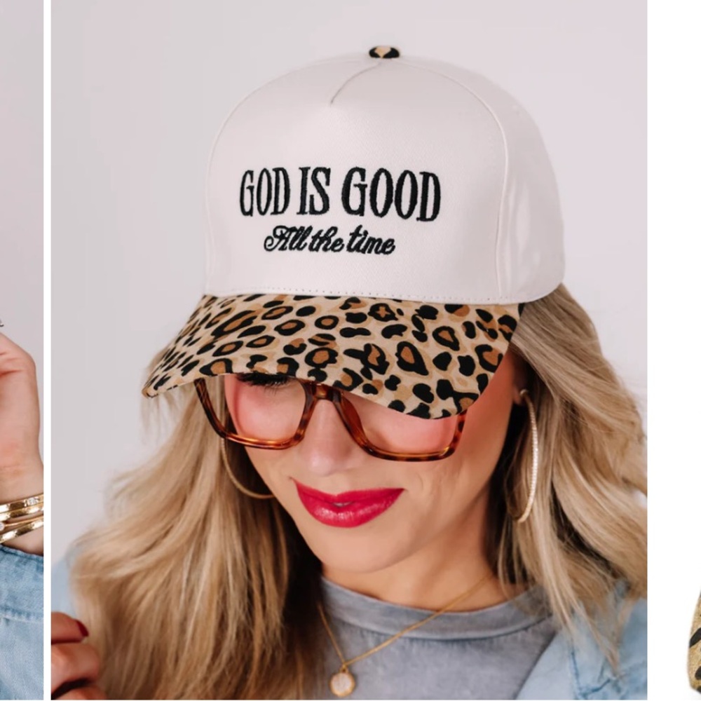 God is Good Embroidered and Leopard Print Trucker Hat - Picture 3 of 4